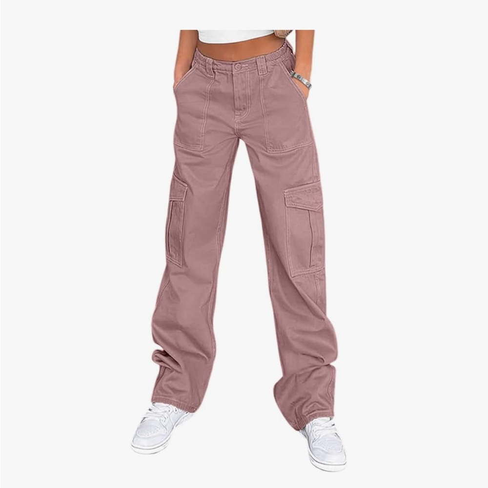 Wide Leg Cargo Pants for Women - Mauve